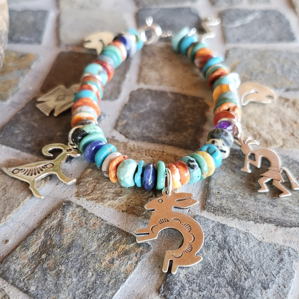 Sterling Silver Multi Gemstone Charm Bracelet - image 1